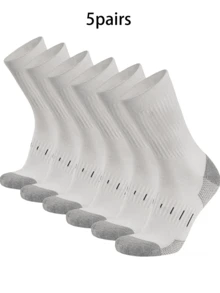 5 Pares de Meias Cano Médio Tipo Crew para Homens, Absorventes de Umidade e Respiráveis.
