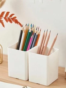 1/2 件简易化妆刷架、桌面收纳盒、创意文具笔筒、开学礼物、节日桌面装饰、假日海滩、浴室收纳、卧室收纳，大容量 - 白色 - 查看 7