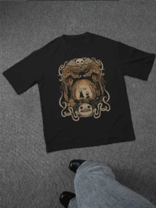 Men's Graphic Tee Spooky Forest, Pumpkin, Skull, Autumnal Design, Vintage Style, Unique Artwork, Casual Wear, Soft Cotton, Comfortable Fit, Stylish Print, Halloween Vibe, Mysterious Illustration, Intricate Details, Fall Fashion, Apparel