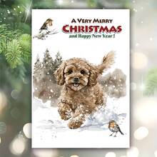 1pc Christmas Holiday Cockapoo Dog Greeting Card - Personalized Cartoon Design For Christmas And New Year's, Paper Card With Envelope, Multi-Occasion Fantasy Theme For Family, Friends, And Anyone - Multicolor - View 8