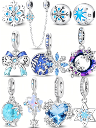 DIY Snowflake Pendant Collection; Snowflake Safety Chains, Snowflake Pattern Beads, Ice And Snow Energy, Ice And Snow Realm, Flying Snow, Snowflake Bows, Ice And Snow Glass Beads, Heart-Shaped Ice And Snow, Ice Star Snow Pendants, Suitable For Halloween, Christmas And Other Holiday Gifts Can Be Worn By Both Men And Women