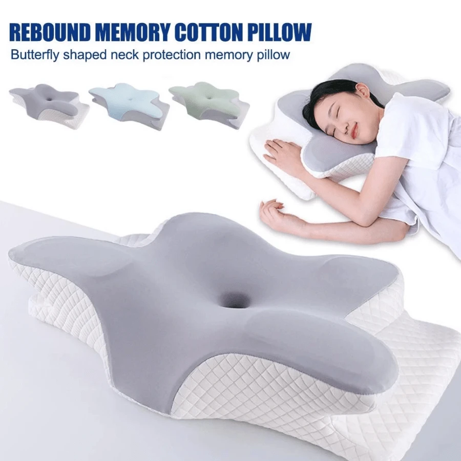 Butterfly Pillow Slow Recovery Memory Cotton Neck - Màu Xám nhạt - Xem 1
