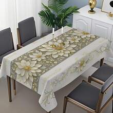 1 khăn trải bàn họa tiết hoa vàng và đá cẩm thạch sang trọng, chất liệu polyester hình chữ nhật, có thể giặt và tái sử dụng, thích hợp cho gia đình hàng ngày, phòng ăn, phòng khách, tụ họp, tiệc theo chủ đề Giáng sinh, sử dụng trong nhà/ngoài trời - Nhiều màu - Xem 4