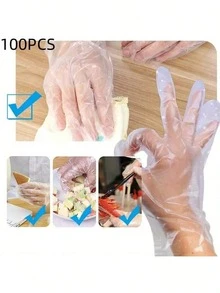 100 piezas Guantes desechables transparentes, Guantes de plástico transparentes, Guantes de para preparación de alimentos sin látex, Usados para cocinar, limpiar, barbacoa, cocina