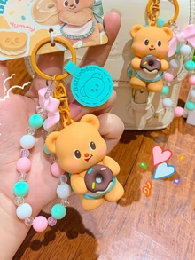 Adorable Butter Bear Keychain Pendant, Cartoon 3D Shape, Cute Butter Bear with Donut, Colorful Beads and Bow, Unique Design for Bag, Purse, or Key Ring, Fun and Whimsical Fashion Accessory for All Ages, Perfect for Daily, Travel, Use, Whimift for Herute Ato7, Cute Ato7, - 奶油小熊 - 查看 8