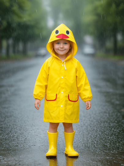 Cartoon Rain Poncho For Kids - Waterproof Infant Raincoat, 90-130cm Length,5-7Ages