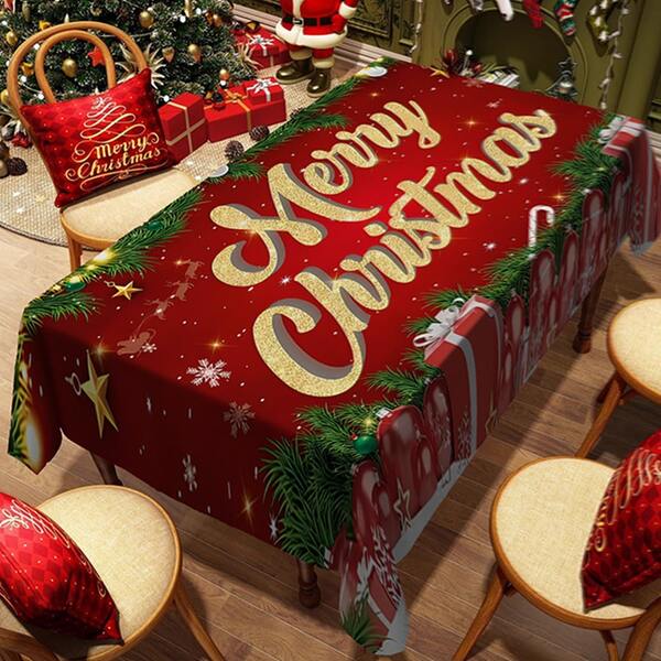 1/20pcs Christmas Tablecloth, Red Balloons, Christmas Gift Pattern Print Design, Table Decoration And The Perfect Gift For Friends, Suitable For Home Kitchen, Restaurant Terrace Indoor And Outdoor Use During The Christmas Season