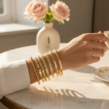 7Pcs/Set Gold Jewelry Bracelet Set, Various Patterns Design For Women, Great For Valentine's Day/New Year - 銀色 - 查看 5