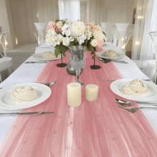 1 pieza Camino de mesa de encaje con perlas romántico, decoración de arco de boda, tela de regalo para despedida de soltera, mantel de encaje con perlas romántico, adecuado para eventos, bordado transparente resistente a las arrugas para mesa de postres