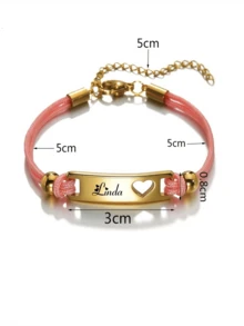 Personalized Colorful Rope Bracelet With Engraved Text, Customized Hollow Moon & Heart Stainless Steel Bracelet, Blue & Pink Braided Rope Bracelet, Birthday Gift, Back To School Gift, Halloween Decor, Halloween Gift, Easter Gift - Heart-shaped - View 6