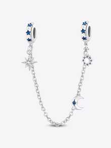 1 件 925 纯银太阳、月亮和星星安全链，适合手链 DIY 女士珠宝 - 銀色 - 查看 17