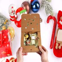 Christmas Minimalist Hollow Square Star Moon Beige Bow Gift Box In Stock, Flip-Cover Folding Square Gift Box Star Moon White Bow, Square Kraft Paper Gift Box - Multicolor - View 3