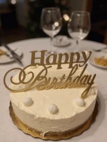 1个金色生日蛋糕装饰插牌，印有“生日快乐”字样，适用于室内/室外生日派对、周年纪念、庆祝活动，可重复使用的“生日快乐”装饰，生日派对装饰！ - 金色 - 查看 7