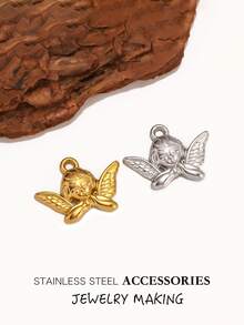 3 件/5 件/10 件不锈钢丘比特翼天使吊坠，精致女士珠宝，3D 设计，18K 镀金，DIY 珠宝制作，适用于项链、手链、耳环、钥匙扣和其他吊坠，批发 - 天使 - 查看 1