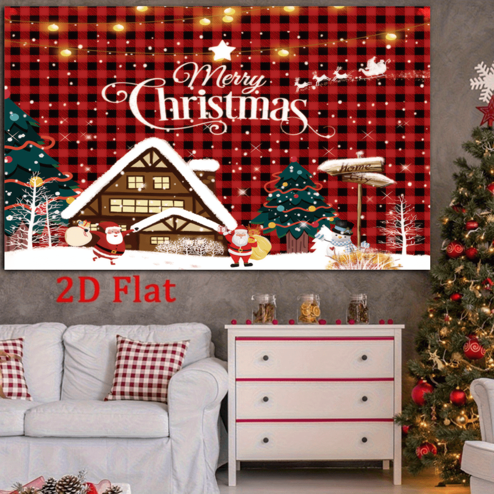 Papai Noel 2D plano com árvore de Natal e lareira, cenário fotográfico, decoração de Natal para retratos, celebração de Natal, banner multiuso, sem necessidade de eletricidade, adequado para eventos e decoração de casa, fundo de cabine de fotos de Feliz Natal, decoração multiuso para festas e eventos internos/externos, poliéster, sem necessidade de eletricidade, ideal para decoração de Natal