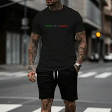 CONJUNTO MASCULINO CAMISETA BERMUDA ITALIA ESTILOSO CONFORTAVEL LINHA PREMIUM CB003 - Preto - Visão 3