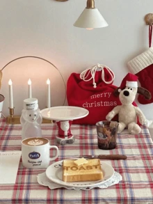 1pc Plaid Tablecloth, Red & Green Christmas Decor Cloth, Suitable For Daily Decoration And Holiday Use - Multicolor - View 5
