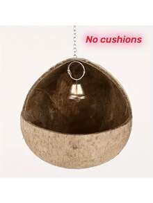 Natural Small Pet Coconut Shell Bird Nest, House, Bed, Breeding Nesting, Anti-Chew, With Warm Pad And Bell For Parrots, Cockatiel, Finches (Model A, One Size, No Pad, Random Bell Color)