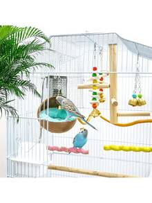 Natural Small Pet Coconut Shell Bird Nest, House, Bed, Breeding Nesting, Anti-Chew, With Warm Pad And Bell For Parrots, Cockatiel, Finches (Model A, One Size, No Pad, Random Bell Color)