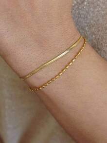 1 buah Gelang Rantai Dua Lapis Perak Sterling 925, Desain Unisex Cocok Untuk Pria Dan Wanita, Aksesori Pemakaian Sehari-hari - Yellow Gold - View 3