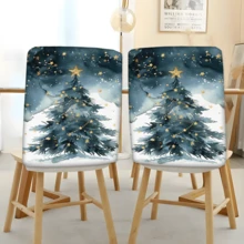 2/4/6pcs Christmas Tree Pattern Linen Chair Covers, Home Decor, Suitable For Christmas Gifts, Christmas Decoration, Daily Home, Living Room, Dining Room, Garden, Hotel, Washable Polyester Material Chair Seat Cushion Covers
