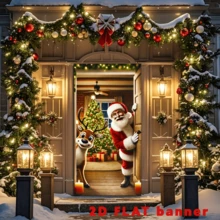 1 pièce Bannière de porte de Noël, en polyester, motif de paquet-cadeau du Père Noël, exquise avec 4 trous pour une suspension facile, convient pour la décoration de la porte d'entrée, du mur de la maison pour les fêtes de Noël et du Nouvel An