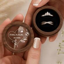 1pc Customized Valentine's Day Wooden Ring Box With Transparent Acrylic Cover, Can Be Used As Earring Box, Double Slot Ring Holder, Velvet Lining, Multiple Colors, Designs And Styles Available, Personalized Engagement Ring Box, Elegant Bridal Gift, Perfect For Storage And Display, Ideal For Proposals, Engagements, Weddings, Anniversaries, Valentine's Day, Mother's Day - Multicolor - View 25
