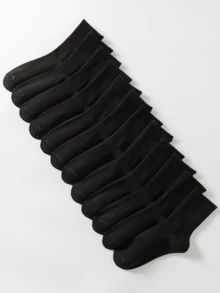 12 pares de calcetines de media caña para mujer de estilo básico y sencillo a rayas negras, transpirables, absorbentes y antiolor, para otoño