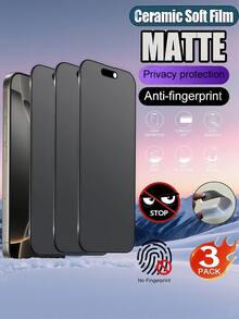3片裝磨砂防窺陶瓷軟膜隱私螢幕保護貼，相容 iPhone 17 16 15 14 13 12 11 及更多機型，軟膜、隱私膜、隱私保護膜，防刮、觸控靈敏，適用於手機殼 [非玻璃膜] - 黑色 - 查看 12