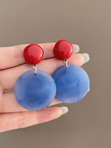 1 Pair Minimalist Vintage Red & Blue Tie Dye Round Oversized Drop Earrings, Suitable For Women To Wear On Vacation, Parties, Holidays, Dates, Birthdays, Mother's Day Gifts