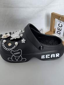 Women's Simple Cute Pattern Slip-On Breathable Wedge Sandals, Versatile Comfortable For Indoor Outdoor, Fashion - Black - View 9