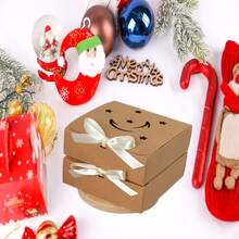 Christmas Minimalist Hollow Square Star Moon Beige Bow Gift Box In Stock, Flip-Cover Folding Square Gift Box Star Moon White Bow, Square Kraft Paper Gift Box - Multicolor - View 5