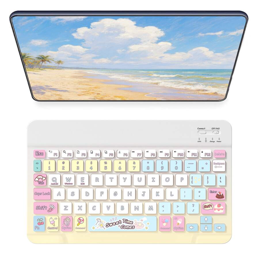 Ultra-Thin Rechargeable Bluetooth Keyboard, Portable Compact Wireless Keyboard (150mAh), Compatible With Samsung Galaxy Tab Tablets, Android, Windows Smartphones, IOS IPad, Christmas/New Year Gift 2026 (Dessert)