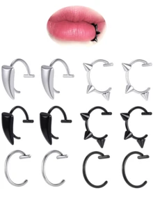 Yanxyad 12 chiếc nhẫn giả bằng thép không gỉ hình nhẫn môi ma cà rồng dành cho nam nữ, khuyên môi giả, răng ma cà rồng, trang sức khuyên môi giả, trang sức cắn rắn, khuyên môi không xỏ khuyên, khuyên mũi giả - Nhiều màu - Xem 7
