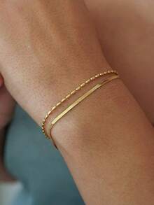 1 buah Gelang Rantai Dua Lapis Perak Sterling 925, Desain Unisex Cocok Untuk Pria Dan Wanita, Aksesori Pemakaian Sehari-hari - Yellow Gold - View 2