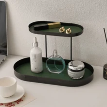 1 pièce Organisateur cosmétique double ovale multicolore élégant, coiffeuse moderne de style européen pour chambre à coucher, organisateur de bijoux multifonctionnel à deux niveaux, étagère de rangement durable et gain de place, présentoir d'accessoires de parfum, étagère de rangement divers