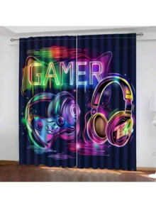 ستارتان بموضوع ألعاب الفيديو، تتميز بطبعات بارزة لسماعات الرأس وأجهزة التحكم - بأسلوب فني حديث، توفر الخصوصية، مناسبة لغرفة النوم والمعيشة والمكتب أو السكن الجامعي - من قماش البوليستر، قابلة للغسل في الغسالة، ديكور غرفة الألعاب - متعدد الألوان - مشاهدة 18