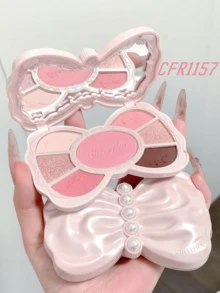 CHEERFLOR GIRLS BOWKNOT Makeup Palette, Matte Shimmer Powder Eyeshadow Pallet, Highly Pigmented, Long-Lasting Bright Shimmer Matte Eyeshadow, Light, Smooth, With Mirror, Highlighters Contour Blush Powder All In One Makeup Pallet