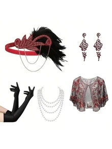1920s Vintage Style Party Costume Set - Suitable For Fashion Enthusiasts Seeking Classic Retro Style To Attend Vintage Themed Events, Halloween - Multicolor - View 13