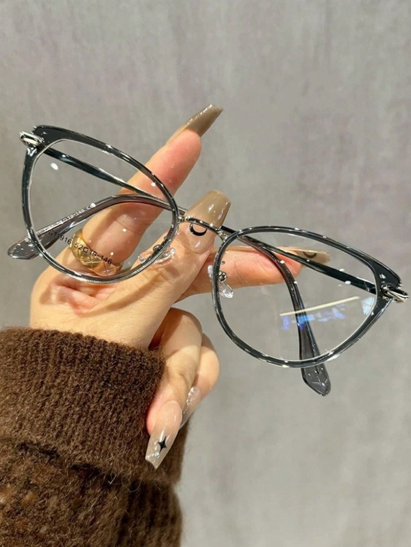 1 Stück Katzenaugen-Brille, Vintage dünnes Rahmendesign geeignet für alle Gesichtsformen, minimalistisch Metall-Kombination, stilvolle Alltagsmode, Pendeln, Arbeit und Schule, toller Wert!