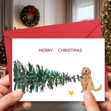 1 张趣味圣诞贺卡独特创意金毛猎犬圣诞贺卡 | 适合爱狗人士、男孩和女孩的节日快乐贺卡 - 彩色 - 查看 3