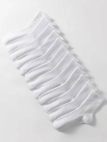 12pairs White Striped Cuff Basic Breathable Sweat-Absorbing Antibacterial Mid Calf Socks For Women, Daily Wear, Fall - White - View 6