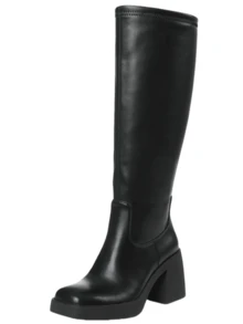2025 New Fall Fashion Knee High Boots For Women Thick Heel Solid Color Side Zipper Square Toe Comfortable Classic Wide Calf Boots Winter Party Motorcycle Nightclub Shoes - 黑色 - 查看 6