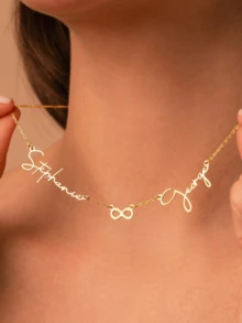 1pc Personalized Couple's Necklace With 2 Names, 18K Gold Plated Stainless Steel Customized Nameplate Necklace, Gift For Friends, Lovers, Holidays, Birthdays - Multicolor 1 - View 4