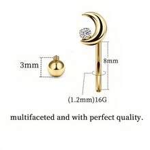 1pc 16G Stainless Steel Eyebrow Ring, Elegant Shiny Zirconia Piercing Jewelry, Curved Brow Bone Earring, Lip/Nose Ring, Rook/Daith Cartilage Earring, Exquisite Butterfly/Flower/Moon/Heart Beads, Unisex All Season