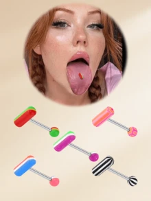 1 件心形不锈钢舌钉 女士舌铃钉 14G 舌穿孔饰品 舌环 银线舌铃环饰品 - 舌釘-B - 查看 7