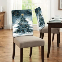 2/4/6pcs Christmas Tree Pattern Linen Chair Covers, Home Decor, Suitable For Christmas Gifts, Christmas Decoration, Daily Home, Living Room, Dining Room, Garden, Hotel, Washable Polyester Material Chair Seat Cushion Covers