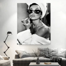 1 pieza Obra de arte de pared de Audrey, impresión en blanco y negro, foto de moda vintage, arte antiguo, póster, decoración de pared de moda, obras de arte de pared vintage sin marco, pósteres