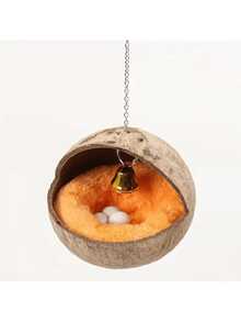 Natural Small Pet Coconut Shell Bird Nest, House, Bed, Breeding Nesting, Anti-Chew, With Warm Pad And Bell For Parrots, Cockatiel, Finches (Model A, One Size, No Pad, Random Bell Color)