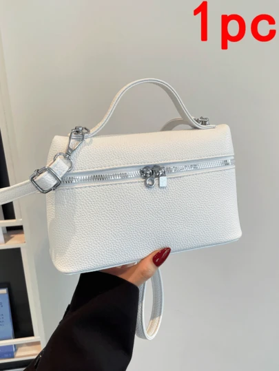 1pc, Versatile Fashion, Niche Design, Hand Bill Of Lading Shoulder Crossbody Bag, Solid Color Pu Fabric Lychee Pattern Decoration, Adjustable Shoulder Strap Small Square Bag, Suitable For Ladies' Daily Commuting And Shopping Occasions.